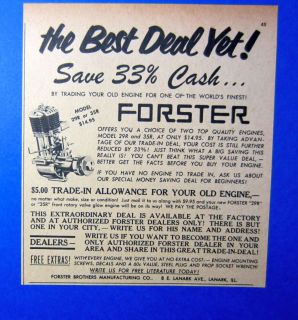 Forster Brothers Manufacturing Company Model Airplane Engine Ad 1957
