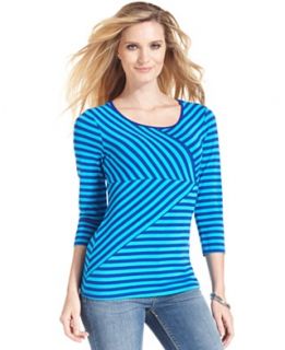 Cable & Gauge Top, Three Quarter Sleeve Striped