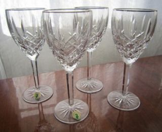 Mint Waterford Crystal Araglin Platinum Goblets 7 7 8 Wine Glasses