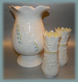 of 3   Large Bluebell Vase, 2 Yellow Lustre Lily of the Valley Vases