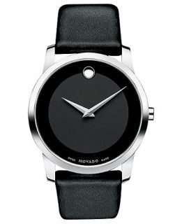 Movado Watch, Mens Swiss Museum Black Leather Strap 40mm 0606502