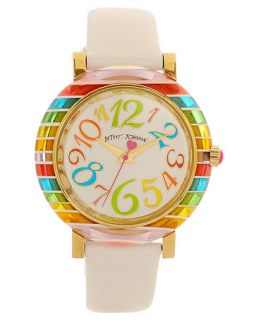 Betsey Johnson Watch, Womens White Patent Leather Strap 41mm BJ00118
