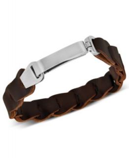 Mens Stainless Steel Bracelet, Thin 2 Strand Brown Leather Wrap