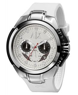 Armani Exchange Watch, Mens Chronograph White Rubber Strap 45mm