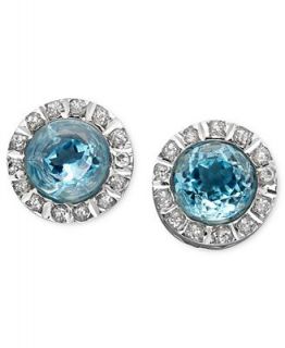 14k White Gold Earrings, Blue Topaz (6 ct. t.w.) and Diamond Accent