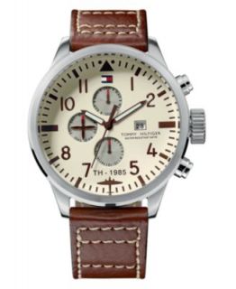 Tommy Hilfiger Watch, Mens Brown Leather Strap 46mm 1790858   All