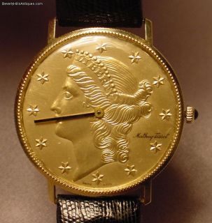 Mathey Tissot 14k Gold Liberty Coin Motif Wrist Watch