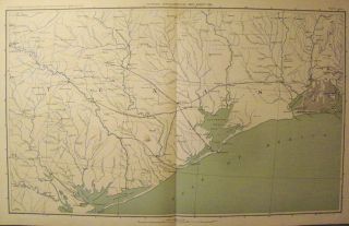 Texas Coast Map 1861 1895 Galveston Houston Austin