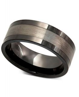 Mens Tungsten Ring, Black Ceramic Tungsten Inlay Ring   Rings