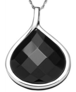 Sterling Silver Necklace, Onyx Cushion Cut Pendant (14mm)   Necklaces