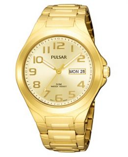 Pulsar Watch, Mens Gold Tone Stainless Steel Bracelet PXN152