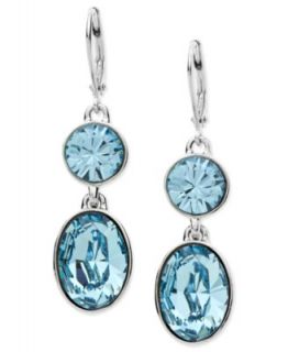 Givenchy Earrings, Silver Tone Aquamarine Colored Glass Crystal Double
