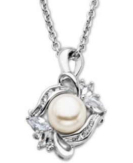 Sterling Silver Necklace, Cultured Freshwater Pearl and Diamond Accent