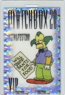 MATCHBOX TWENTY 2001 METALFEST TOUR LAMINATED BACKSTAGE PASS KRUSTY