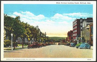 McCook Nebraska NE 1938 Main Avenue South Fox Theatre Vintage Postcard
