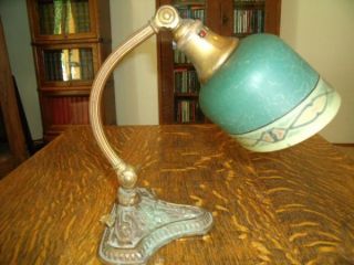 1917 Bellova Mcfaddin Table Lamp Light Reverse Painted Verdelite Shade