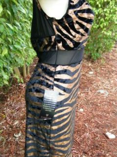 BEBE Dress Velvet Mesh Zebra Bronze Black Large