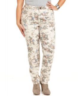 Hot Kiss Plus Size Jeans, Printed Skinny, Creme Floral Wash