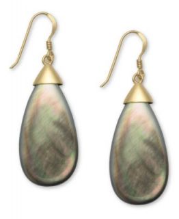 14k Gold Over Sterling Silver Earrings, Black Mother of Pearl Drop