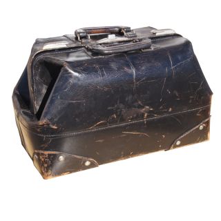 Antique Carson Black Leather Doctors Physicians Medical Bag