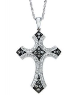 Diamond Necklace, Sterling Silver and Black Rhodium Diamond Cross