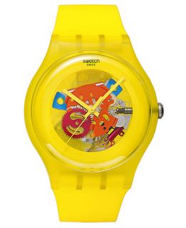 Swatch Watch, Unisex Swiss Yellow Lacquered Yellow Silicone Strap 41mm