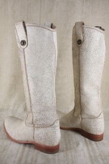 Frye Melissa Button Tall Crackled Leather White Button Boots Size 8 M