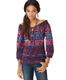 Lucky Brand New Mena Purple Blurry Tribal Print Off The Shoulder