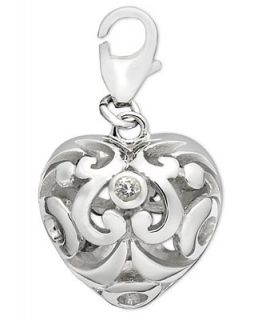 Sterling Silver Charm, Cubic Zirconia Accent Scroll Heart Charm