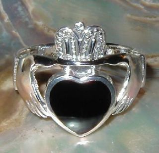 Mens Black Onyx Claddagh Sterling Silver Ring Size 12