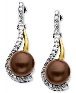 Pearl Earrings, 14k Gold and Sterling Silver Dyed Chocolate Cultured