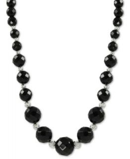 Sterling Silver Necklace, Onyx (6 12mm) and Sparkle Bead Necklace