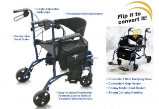 Medline Excel Translator 2 in 1 Transport Chair Wheelchair Rollator