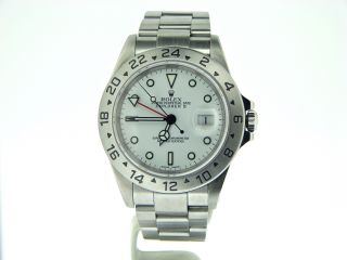 Mens Rolex Explorer II Date Stainless Steel Watch w White Dial 16570