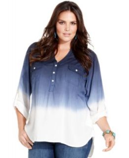 Lucky Brand Jeans Plus Size Top, Three Quarter Sleeve Printed Sheer