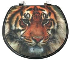 TOPSEAT 3D Decorative Toilet Seat, Tiger, Round, Chromed Metal Hinges