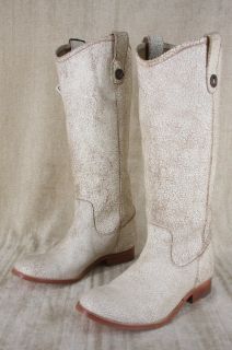 Frye Melissa Button Tall Crackled Leather White Button Boots Size 8 M