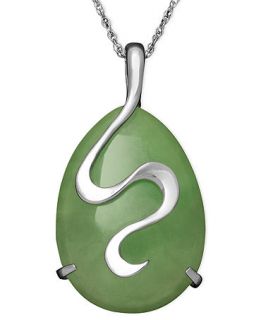 Sterling Silver Necklace, Jade Oval Snake Pendant   FINE JEWELRY