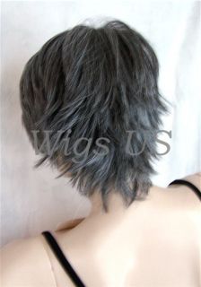 CLEARANCE Charcoal Gray Short Messy Choppy Layers Side Bangs Wigs Dee