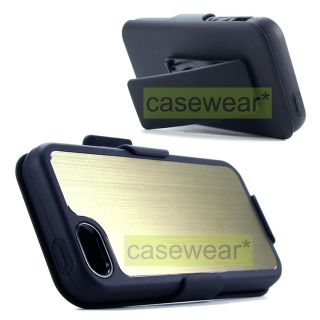 Gold Metal Double Layer Holster Combo Hard Case for Apple iPhone 5