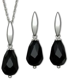 Sterling Silver Jewelry Set, Onyx Pendant and Earrings Set (8 12mm