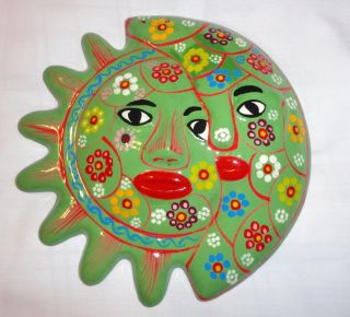 Folk Art Ceramic Sun Handpainted Mexican Clay