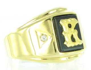 Ring Mens Black Onyx Initial Signet Gold GE K Sz 10