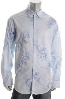 Michael Brandon New Blue Printed Long Adjustable Sleeves Button Down