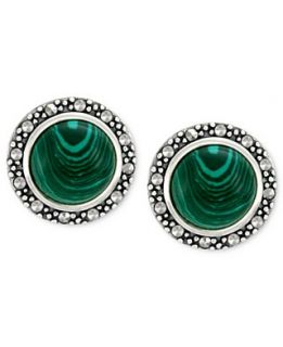 Genevieve & Grace Sterling Silver Earrings, Synthetic Malachite (1 3/4