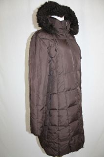 New Womens Michael Kors Brown Long Hooded Down Filled Puffy Jacket