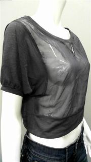 Weavers Ladies Womens s Crop Top Gray Solid 3 4 Sleeve Shirt Blouse