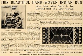 1907 Ad Indian Weaver Making Rug Francis Lester Company   ORIGINAL