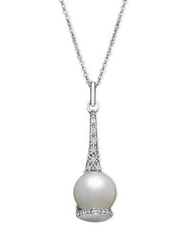 Pearl Necklace, Sterling Silver Cultured Freshwater Pearl and Diamond