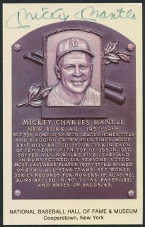 Mickey Mantle Yankees Hand Signed Gold HOF Plaque Postcard